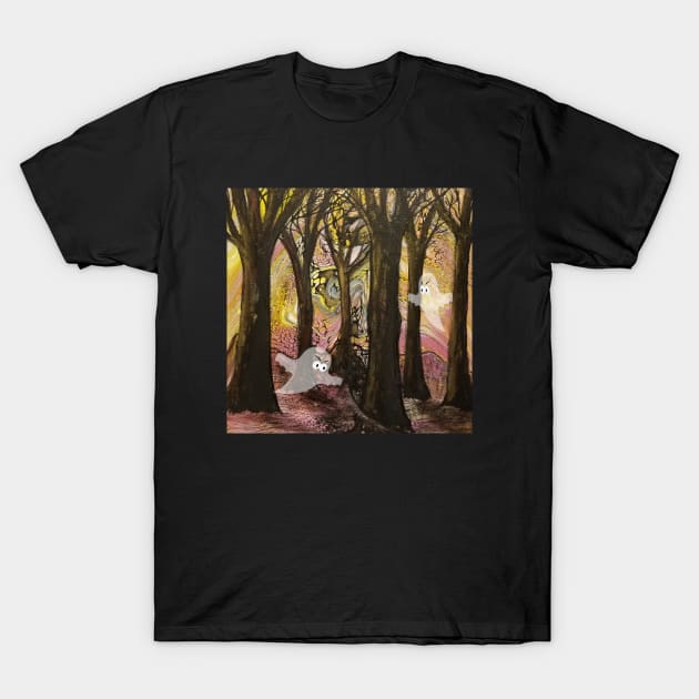 Haunted forest in Yellow and Pink T-Shirt by Klssaginaw